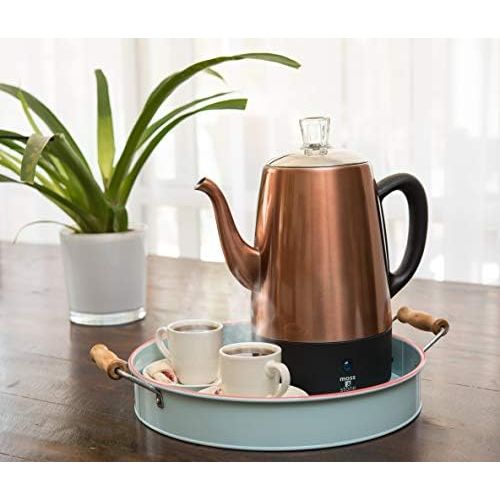  [아마존베스트]Moss & Stone Electric Coffee Percolator Copper Body with Stainless Steel Lids Coffee Maker | Percolator Electric Pot - 10 Cups (Copper)