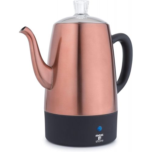  [아마존베스트]Moss & Stone Electric Coffee Percolator Copper Body with Stainless Steel Lids Coffee Maker | Percolator Electric Pot - 10 Cups (Copper)