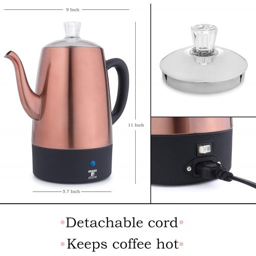  [아마존베스트]Moss & Stone Electric Coffee Percolator Copper Body with Stainless Steel Lids Coffee Maker | Percolator Electric Pot - 10 Cups (Copper)