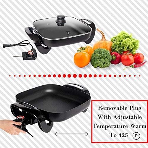  [아마존베스트]Moss & Stone Ultimate Nonstick Electric Skillet 12 Square Aluminum Stamping Fry Pan With 2 Layers Of Non-Stick Interior Coating | Adjustable Temperature Control | Class Lid With Steam Vent & He