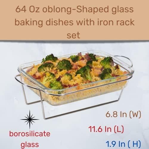  [아마존베스트]Moss & Stone Oblony Glass - Made by Borosilicate Glass | Durable, User-Friendly | Glass Baking Tray | Microwave Safe - Clear Blue Baking Dishes | Serving Set (1.7 Quart)