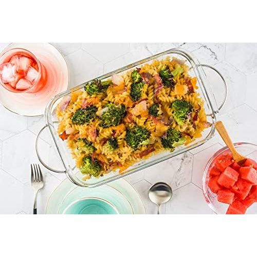  [아마존베스트]Moss & Stone Oblony Glass - Made by Borosilicate Glass | Durable, User-Friendly | Glass Baking Tray | Microwave Safe - Clear Blue Baking Dishes | Serving Set (1.7 Quart)