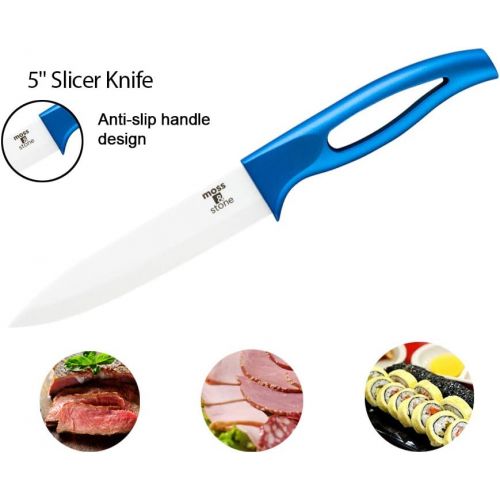  [아마존베스트]Ceramic Knife Set and Fruit Peeler Rust Proof And Stain Resistant, Kitchen cooking knife set With Nice Gift Box (5 pieces) By Moss & Stone