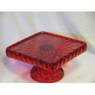 Mosser Glass Elegant 10 Square Ruby Red Glass Cake Stand Hand Made in Ohio