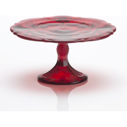  Mosser Glass 11 Holiday Red Glass Inverted Thistle Pattern Cake Cup Cake Plate Stand