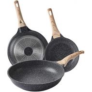 Motase Nonstick Frying Pan Skillets 3 Piece Set 8/9.5/11 inch, Granite Coating Omelette Pan, 100% PFOA free Cookware Pan, Non Stick Stone Frying Pan Skillets Set