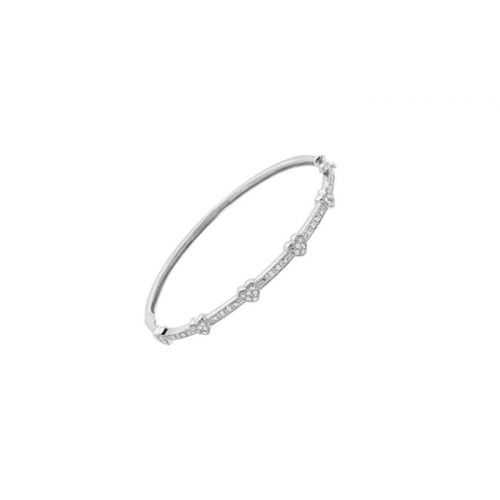  Mothers Day Diamond Hinged Heart Bangle Bracelet in Sterling Silver