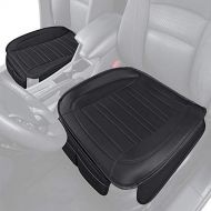 Motor Trend MTSC-420 Universal Car Seat Cushion (Front, 2-Pack)  Padded Luxury Cover with Non-Slip Bottom & Storage Pockets  Black Faux Leather Chair Protector for Auto, Truck &