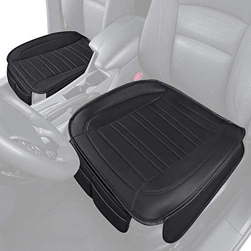  Motor Trend MTSC-420 Universal Car Seat Cushion (Front, 2-Pack)  Padded Luxury Cover with Non-Slip Bottom & Storage Pockets  Black Faux Leather Chair Protector for Auto, Truck &