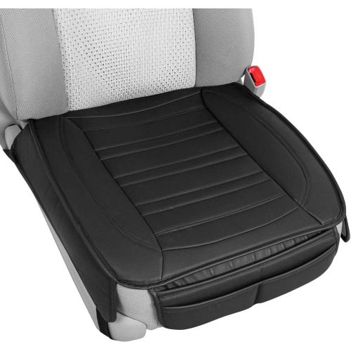  Motor Trend MTSC-420 Universal Car Seat Cushion (Front, 2-Pack)  Padded Luxury Cover with Non-Slip Bottom & Storage Pockets  Black Faux Leather Chair Protector for Auto, Truck &