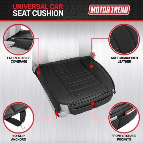  Motor Trend MTSC-420 Universal Car Seat Cushion (Front, 2-Pack)  Padded Luxury Cover with Non-Slip Bottom & Storage Pockets  Black Faux Leather Chair Protector for Auto, Truck &