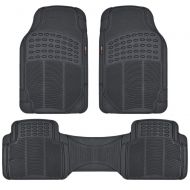 Motor Trend Black Nibbed Rubber Front Floor Mats & Rear Runner - Odorless & BPA Free