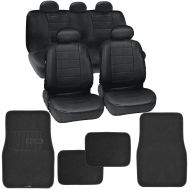 Motor Trend Gift Pack - Premium Leatherette Car Seat Covers & Thick FatRug Floor Mats - 13 Piece Set - Classic Black