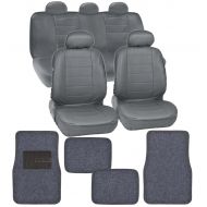 Motor Trend Gift Pack - Premium Leatherette Car Seat Covers & Thick FatRug Floor Mats - 13 Piece Set - Charcoal Gray