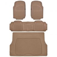 Motor Trend Odorless Beige Heavy Duty SUV 4 Piece Floor Mats - Universal Fit 2 Row and Trim to Fit Trunk Cargo Liner