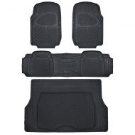 Motor Trend Odorless Black Heavy Duty SUV 4 Piece Floor Mats - Universal Fit 2 Row and Trim to Fit Trunk Cargo Liner