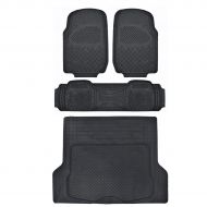 Motor Trend Odorless Heavy Duty Car SUV 4 Piece Floor Mats - All Weather - 2 Row and Trim to Fit Trunk XL Cargo Liner (Black)