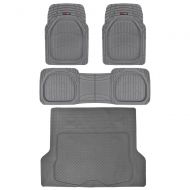 Motor Trend 4pc Gray Car Floor Mats Set Rubber Tortoise Liners w/ Large Cargo Trunk Liner for Auto SUV Trucks