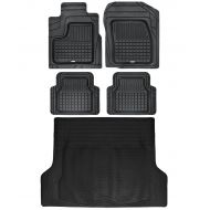 Motor Trend BB210B3 Performance Plus Rubber Car Floor Mat & Cargo Truck Liner All-Weather Heavy Duty, 5 Piece, Semi Custom Fit Trimmable (Black)