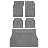 Motor Trend FlexTough Advanced Performance Liners - 5pc HD Rubber Floor Mats & Cargo Liner for Car SUV Auto (Gray)