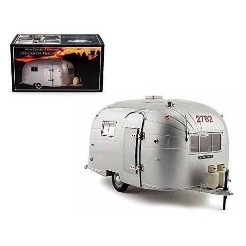  Motor city classics New 1:18 MOTOR CITY CLASSIC COLLECTION - SILVER AIRSTREAM ALUMINUM CAMPER TRAILER Diecast Model Car By Motor City Classics