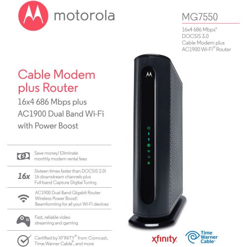모토로라 Motorola 16x4 Cable Modem + AC1900 WiFi Gigabit Router with Power Boost, MG7550