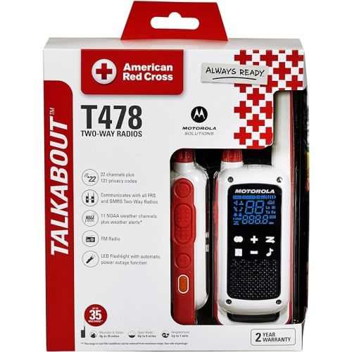 모토로라 Motorola Solutions Red Cross T478 Talkabout White Rechargeable Emergency preparedness 35-Mile 2-Way Radio & Portable FRS, T482, Talkabout, Two-Way Radios