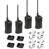 4 x Motorola RDU4100 RDX Business Series Two-Way UHF Radio (Black) (RDU4100) + 4 x Motorola HKLN4604 PTT Earpiece - 4 Pack with Mic Bundle