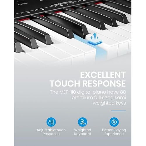  Moukey Beginner 88 Key Full-Size Semi-Weighted Electric Keyboard, MEP-110 Digital Piano+ Stand