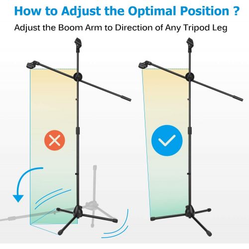  Moukey Microphone Mic Stand, Tripod Boom Microphone Stand with 2 Non-Slip Mic Clip Holders and 2 Foam Cover, Collapsible and Adjustable Design, Suitable for Shure SM7B / SM58, Blac