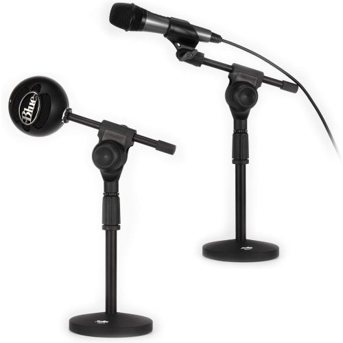  Moukey MMS-5 Adjustable Desk Mic Stand Desktop Tabletop Table Top Short Microphone Stand with Gear Fixing, Boom arm, 3/8 and 5/8 Adapter; Base Size - 5.5 Diameter (Max bearing weig