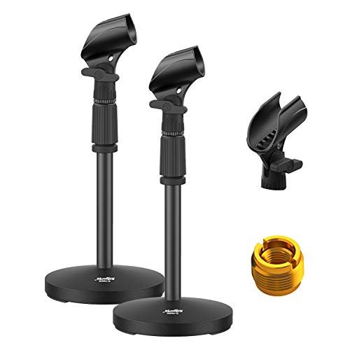  Moukey 2 Packs Table Microphone Stand, Desktop Tabletop Desk Mic Stand with Non-slip Mic Clip for Blue Yeti Snowball -MMs-2