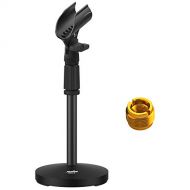 Moukey MMs-2 Adjustable Desk Mic Stand Desktop Tabletop Table Top Short Microphone Stand with Non-Slip Mic Clip For Blue Yeti Snowball