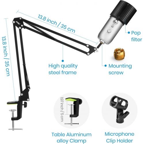  Moukey MMs-1 Microphone Arm, Upgraded Mic Arm Microphone Stand Boom Suspension Stand with Anti-Slip Clip For Blue Yeti Snowball Shure and Other Microphones