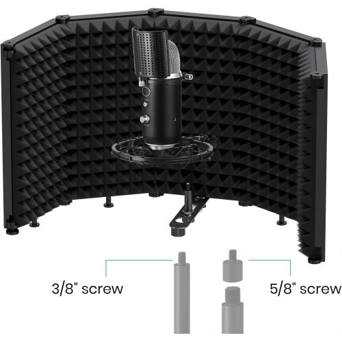  Moukey Microphone Isolation Shield, Foldable With 3/8 and 5/8 Mic Threaded Mount, Mic Sound Absorbing Foam for Filter Vocal, Suitable for Blue Yeti,Podcasts, Studio