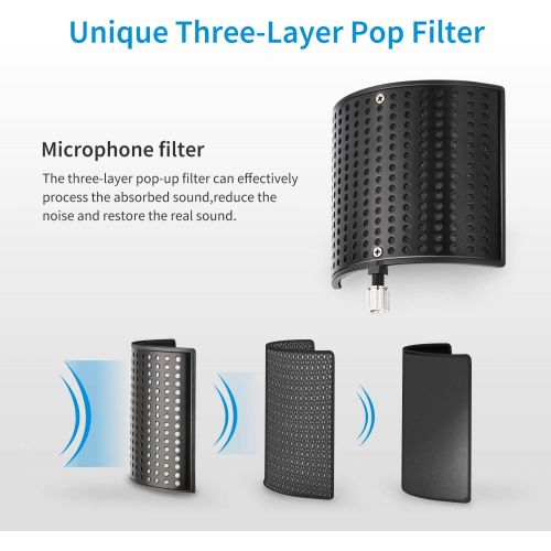  Pop Filter, Moukey [Upgraded Three Layers] Metal Panel & Metal Mesh & Advanced Filter Foam Layer Microphone Windscreen Cover Handheld Mic Shield Mask, for BLUE YETI, AT2020, AT2050