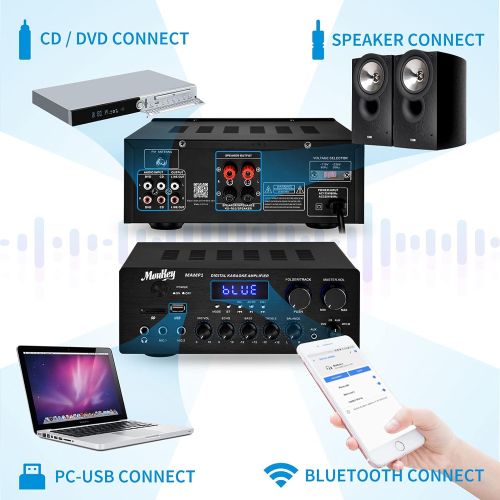  Moukey Home Audio Amplifier Stereo Receivers with Bluetooth 5.0, 220W 2 Channel Power Amplifier Stereo System, w/USB, SD, AUX, MIC in w/Echo, LED for Home Theater Speakers via RCA,