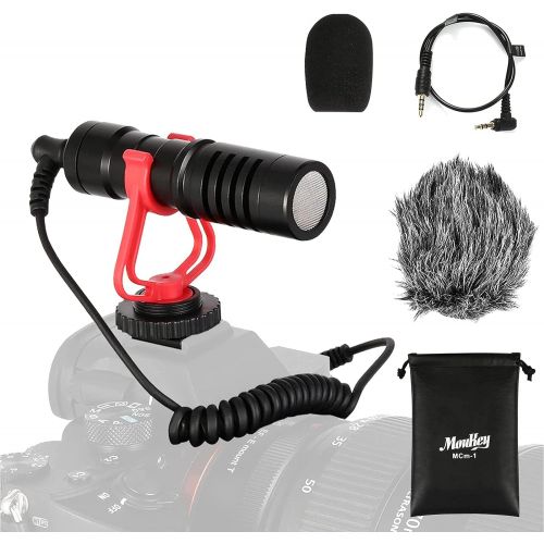  Moukey Universal Video Microphone, Camera Microphone with Shock Mount, Windshield, Foam Cover & Bag, Portable Shotgun Mic for iPhone, Android Smartphones, DSLR Cameras & Camcorders