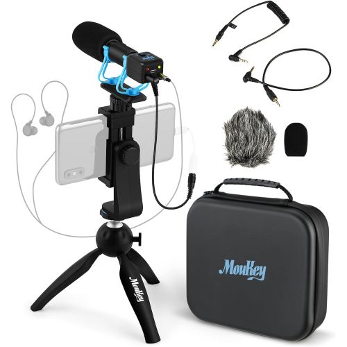  Moukey Video Microphone, Camera Microphone with Monitoring Function & Various Vlogging Accessories, Shotgun Mic for iPhone, Android Phone, Canon/Nikon/Sony Camera & Camcorder