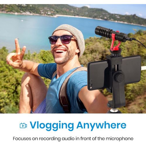  Moukey Video Microphone, Camera Microphone with Shock Mount, Windshield, Foam Cover & Bag, Professional Vlogging Kit for iPhone, Android Smartphone, DSLR Camera & Camcorder, Batter