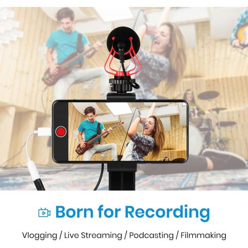  Moukey Video Microphone, Camera Microphone with Shock Mount, Windshield, Foam Cover & Bag, Professional Vlogging Kit for iPhone, Android Smartphone, DSLR Camera & Camcorder, Batter