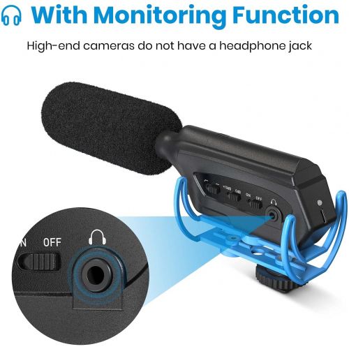  Moukey Video Microphone, Camera Microphone with Monitoring Function, Shotgun Mic for iPhone, Android Phone, Camera Sony/Nikon/Canon/DV Camcorder, Ideal for Interview/Vlogging