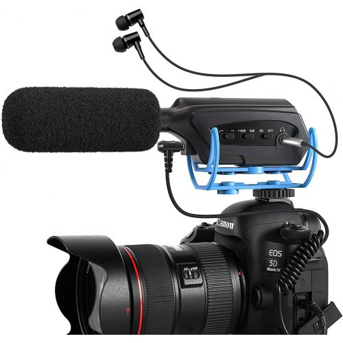  Moukey Video Microphone, Camera Microphone with Monitoring Function, Shotgun Mic for iPhone, Android Phone, Camera Sony/Nikon/Canon/DV Camcorder, Ideal for Interview/Vlogging