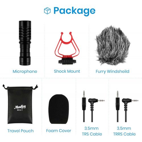  Moukey Vlogging Kit, Camera Microphone with Shock Mount, Windshield, Foam Cover and Bag, Professional External Video Microphone for iPhone, Android Smartphones, DSLR Cameras & Camc