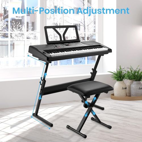  Moukey MEK-200 Electric Keyboard Portable Piano Keyboard Music Kit with Stand, Bench, Headphone, Microphone & Sticker, 61 Key Keyboard, Black