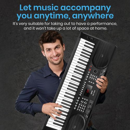  Moukey MEK-200 Electric Keyboard Portable Piano Keyboard Music Kit with Stand, Bench, Headphone, Microphone & Sticker, 61 Key Keyboard, Black