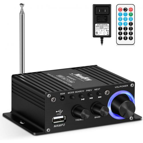  [아마존베스트]Moukey Mini Stereo Amplifier with Bluetooth - for Speakers, ipad, Phones, Computers, Car, Home use - 50W Dual Channel Sound Power Audio Receiver USB, AUX, FM, Remote Control, Power