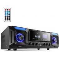 Moukey Home Audio Amplifier Stereo Receiver Bluetooth 5.0- 330W 2 Channel FM, with USB/SD, 2 Mic in Echo, RCA/3.5mm AUX, LED, Remote for Home Speaker/Party Karaoke-MAMP7