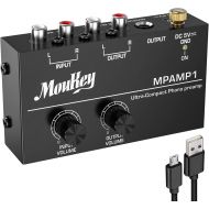 Phono Turntable Preamp, Moukey Stereo Mini Preamplifier,RCA Input, RCA Output for Vinyl Record Player, Low Noise,Independent Knob Control Operation, with DC 5V Adapter-MPAMP1