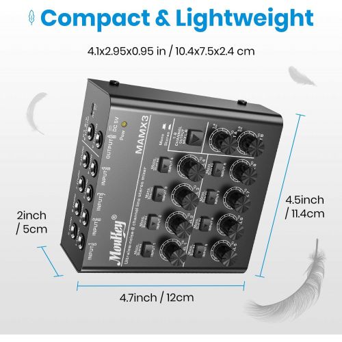  [아마존베스트]Moukey Ultra Low-Noise 8-Channel Line Mixer for Sub-Mixing, DC 5V 8-Stereo Mini Audio Mixer, Ideal for Small Clubs or Bars. As Microphones, Guitars, Bass, Keyboards or Stage Mixer-